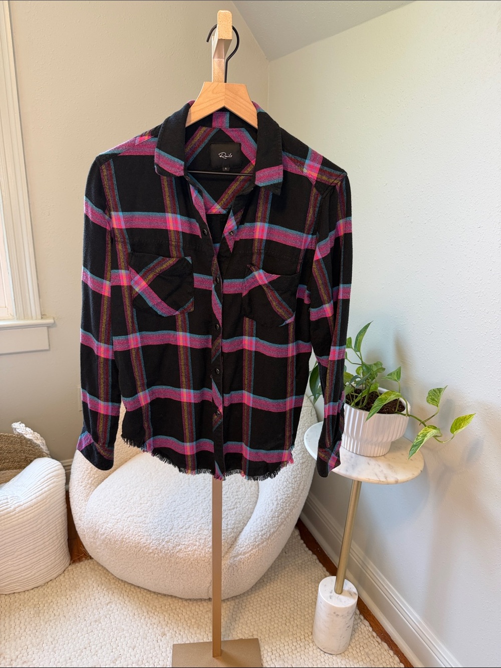 Rails Black Plaid Shirt with Pink & Teal Stripes